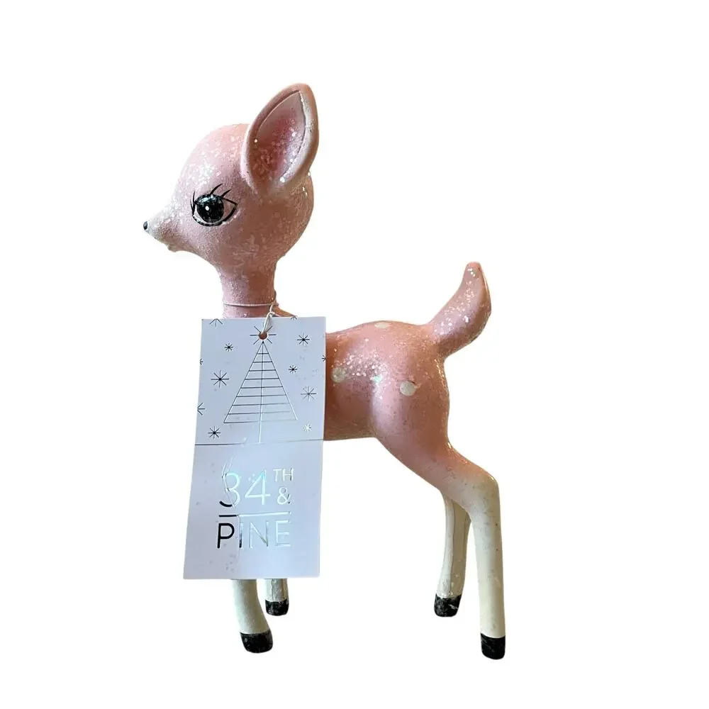 34th & Pine Pink Glitter Christmas Reindeer 9in Holiday Decor Viral NEW